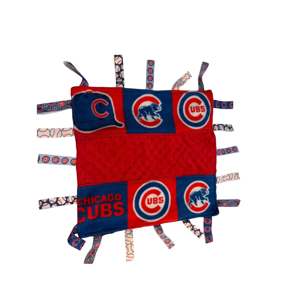 Handmade Chicago Cubs Baby Taggie Blanket MLB Sensory Lovey Red Blue 16x16